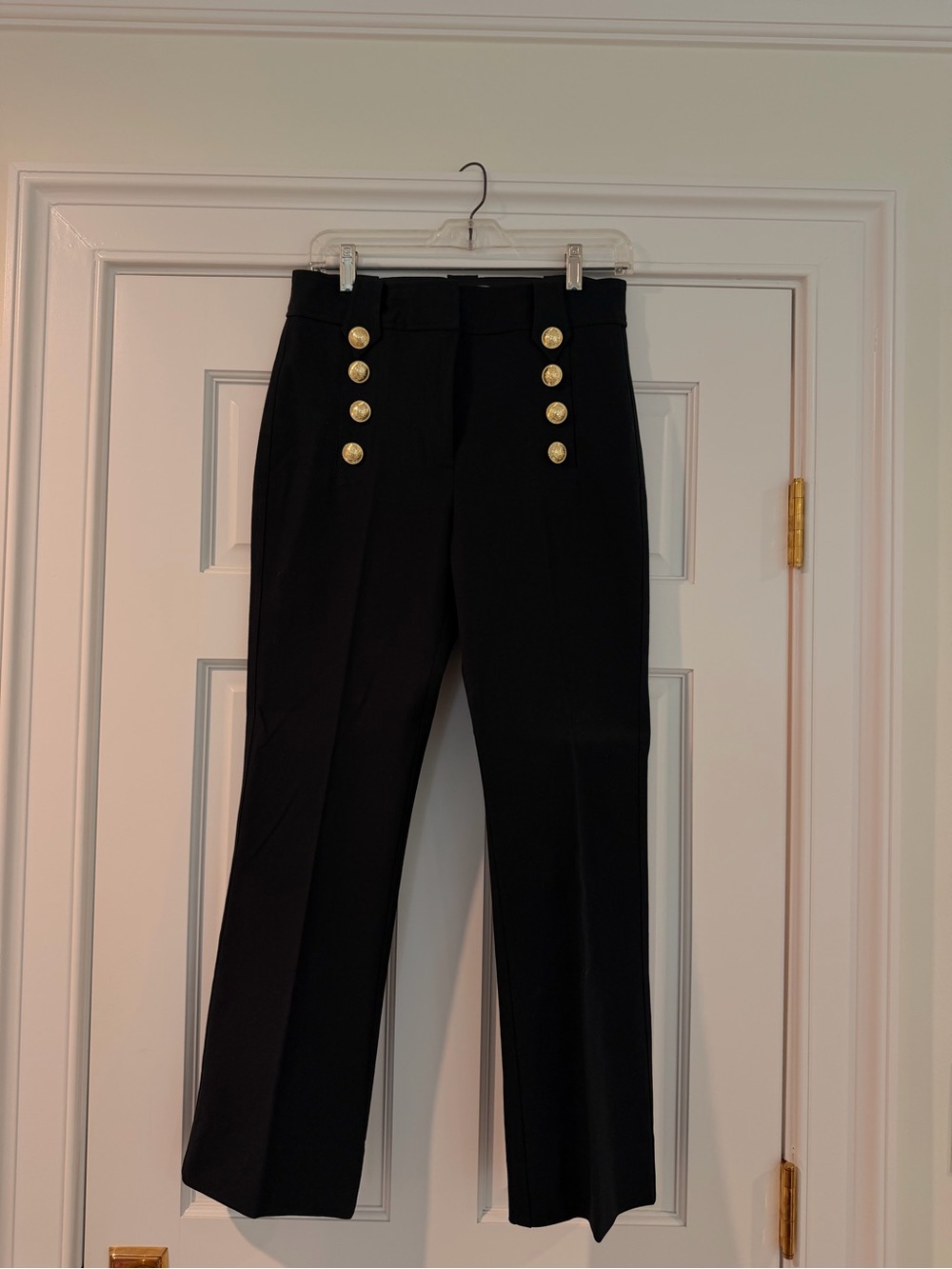 10 Crosby Derek Lam Black Straight-Leg Pants with Gold Buttons